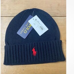 Polo by Ralph Lauren Navy Beanie with Red Logo